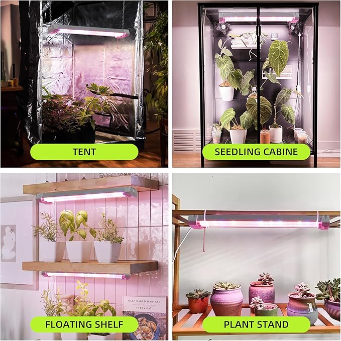 Hlite 4 Pack 16inch Adjustable Full Spectrum Plant Growing Lamps- Linkable Grow Lights for Indoor Plants Plug and Hanging Design with On/Off Switch Hanging Grow Light from Seedling to FloweringWhite