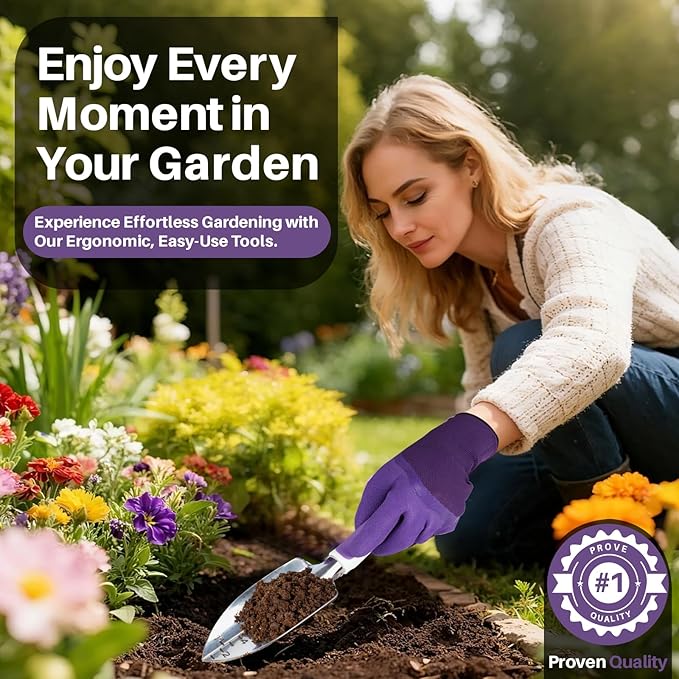 MelonArt Garden Tool Set 10 Pcs Heavy Duty Gardening Tool Kit Women Garden Gift Set Aluminum with Non Slip Ergonomic Handle Storage Tote Bag and Gloves Garden Supplier for Women&ampMen(Purple)