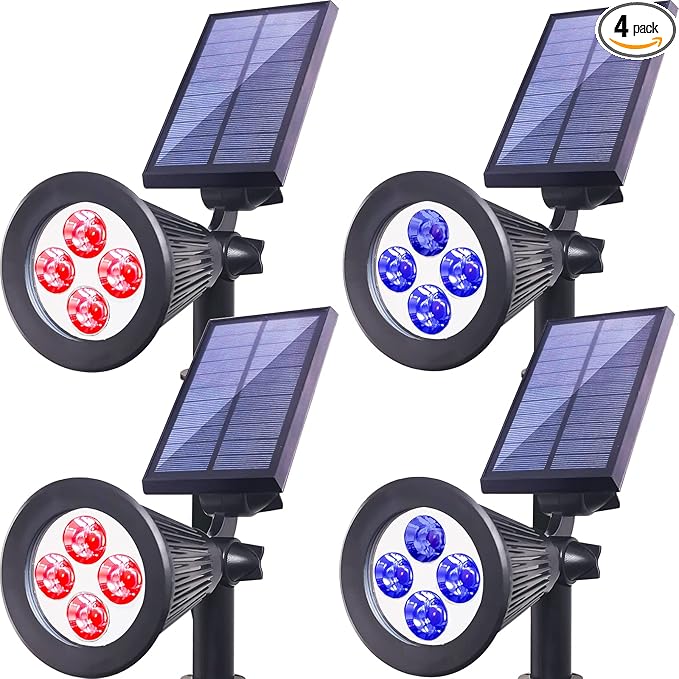 Solar Spot Lights Outdoor Waterproof 4 LED Outdoor Spot Lights for Yard Garden PathwayRed Blue Landscape Spotlights LED Solar Uplights for Trees