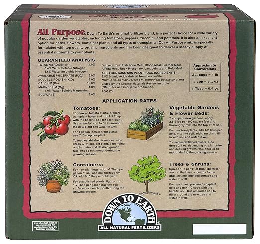 Down To Earth All Natural Fertilizers Organic All Purpose Tomato &amp Vegetable Mix - Plant Food for Tomatoes Peppers Herbs and Flowers 4-6-2 15 lb