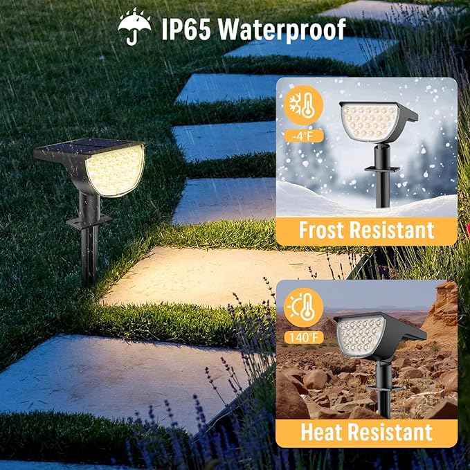 Solar Lights Outdoor Waterproof IP65 Solar Powered 76 LED 3 Lighting Modes Solar Spot Lights Outdoor for Yard Garden Landscape Pathway (Warm White 4 Pack)