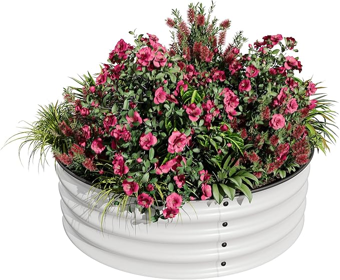 PeakPursuit Round Raised Garden Bed 2x2x1ft Round Galvanized Steel Raised Garden Bed Kit Rust-Resistant Easy Assembly Safe Edging for Vegetables Fruits Flowers White