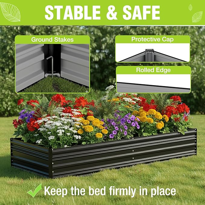 WORKPRO 2PK 7.5x4x1ft Outdoor Galvanized Raised Garden Bed Rust-Resistant Planter Raised Beds for Vegetable Flowers Herbs Black