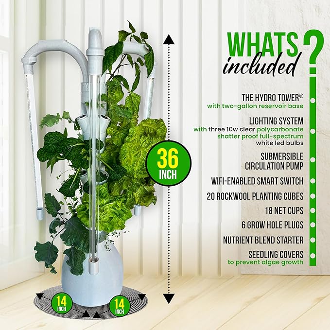 The Hydro Tower® Hydroponic Gardening Tower | Lights Included | Self Watering | Simple Setup | Easy Upkeep | Fast Growth