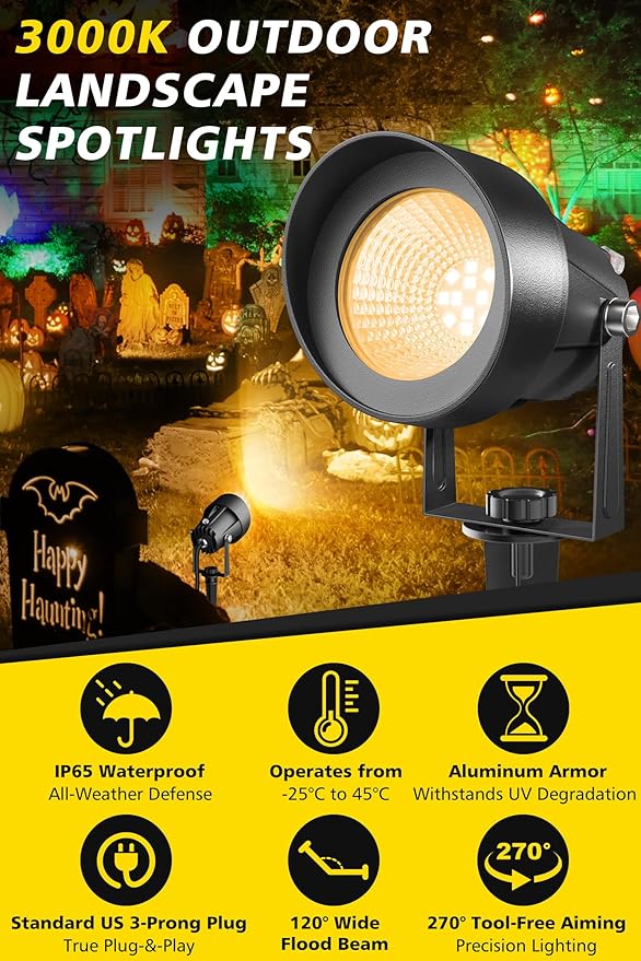 T-SUN Dusk to Dawn Outdoor Lighting Flag Spot Lights with Photocell Auto On/Off Waterproof 3000K Warm White LED Plug-in Landscape Spotlights for Garden Yard Tree Pathway Pole House