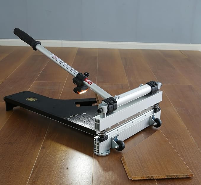 Laminate Floor Cutter 13” Vinyl Floor Cutter with Wheels – Easy Angle &amp Length Cutting Flooring Tools - Cuts Laminate Floor Engineered Wood LVP LVT VCT SPC WPC HSS Blade/LED Light
