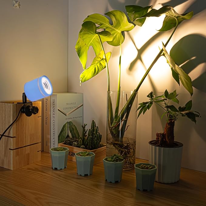 7W LED Linear Look Blue Super Clamp Lamp Full Spectrum Clip-on Desk Lamp Macaron Wall Sconce Spotlight Wall Lamp No Wiring Needed Timer Plug in Cord for Plant Growing Light