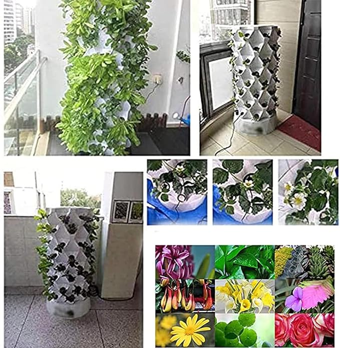 Hydroponic TowerGarden Hydroponic Growing System Vertical TowerHydroponics Growing System for Indoor Herbs and VegetablesAeroponic Tower with Hydrating PumpSeeding Bed &amp Net PotsBlack-64Pots