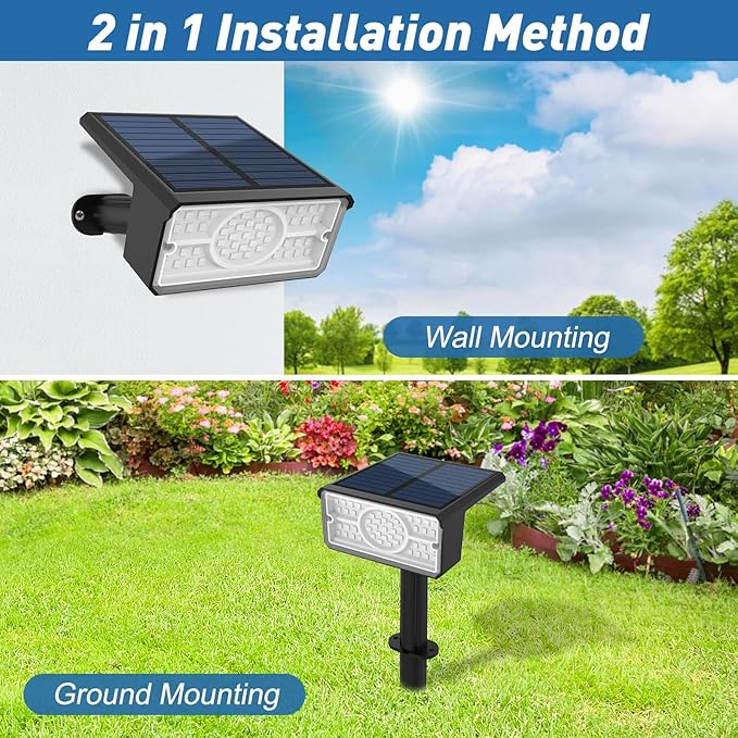 T-SUN Green Solar Spot Lights Outdoor 4 Pack 49 LED 2 Lighting Modes IP65 Waterproof Landscape Spotlights 2 in 1 Auto On/Off Solar Lights for Yard Garden Driveway Pathway