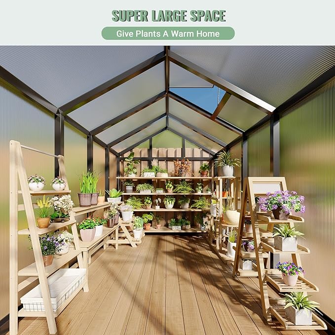 6X8 ft Greenhouse Greenhouses for Outside Aluminum Frame Polycarbonate Panels with Sliding Lockable Door and Ajustable Roof Vent Spacious Walk-in Design for Backyard Garden Patio Black
