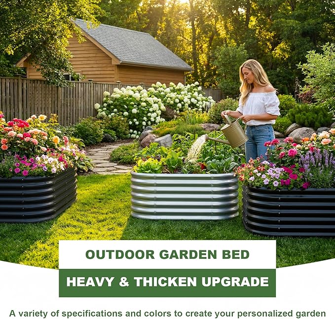 AHEONLAR 2 Pack 4×2×2ft Galvanized Raised Garden Beds Outdoor Oval Sturdy and Durable Planter Boxes for Vegetables Fruits Flowers and Plants Easy Assembly Black
