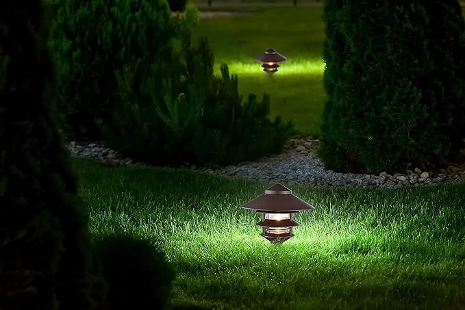 Nuvo SF76/637/04 Outdoor Pagoda Landscape Pathway Light 3 Tier - Large Hood Old Bronze (4 Pack)
