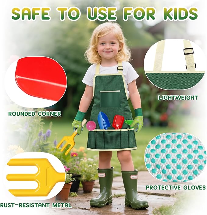 Kids Gardening Tool Set 20PCS Gardening Toys Includes Metal RakeForkTrowelApronGlovesWatering CanTote Bag Garden Tool Kit for Kids Outdoor Toys Gift for Boys Girls