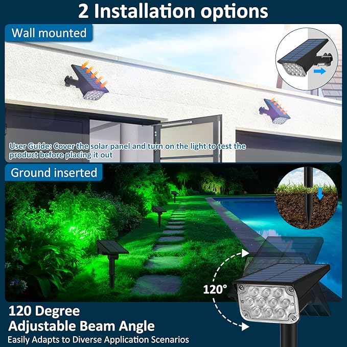 T-SUNUS Green Solar Spot Lights Outdoor 4 Pack IP65 Waterproof Landscape Spotlights 2 Modes Dusk to Dawn for St Patricks Day Halloween Christmas Tree Pond Patio Garage Statue Graveyard Garden Flag