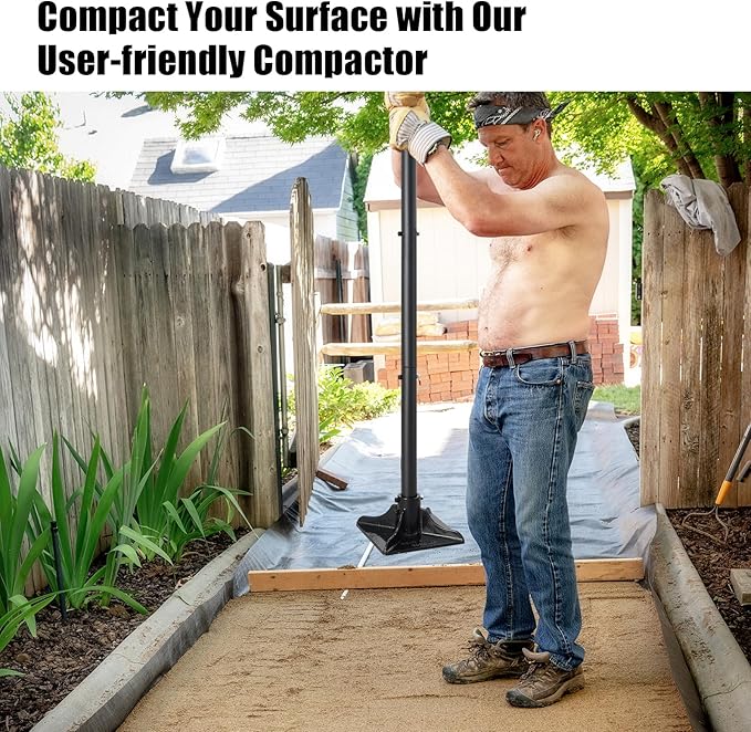 Steel Tamper Tool Heavy Duty Garden Ground Steel Tamper Tool Kit Long Handle 58 Inch 8x8” Square Dirt Hand Tamper Landscaping Garden Tools for Leaving Soil Sand Gravel Asphalt Driveway