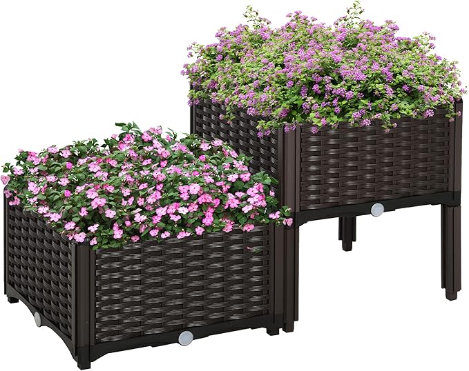 2 Piece Raised Garden Bed with Legs Self-Watering Planter Box Raised Bed to Grow Flowers Herbs &amp Vegetables Gray
