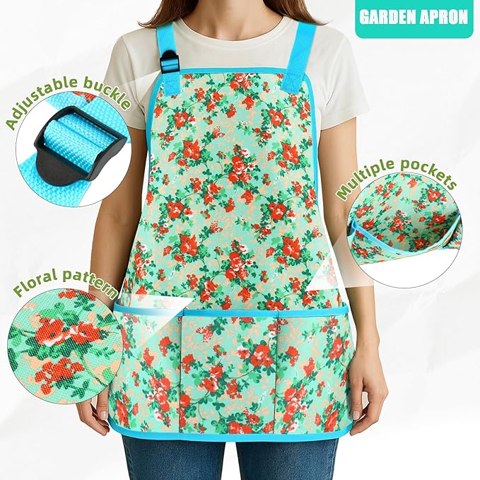 Garden Tools Set JUMPHIGH 10 PCS Heavy Duty Gardening Tools Includes Hand Trowel Rake Weeder Pruner Gardening Gifts for Women Garden Kit with Tote Bag Apron Gloves Kneeling Pad