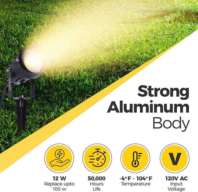 Outdoor Landscape Lighting 10W120V ACWarm White Waterproof LED Landscape Lights for YardPatioLawn Wall FloodDrivewayTree LightingMetal Ground Stake (2 Packs)
