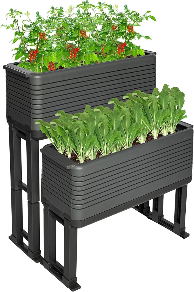 NuVue Modular Garden Planter 2-Pack Set - Innovative Planter Boxes for Indoor and Outdoor Gardening with Configurable Tiered Design Easy Install Gray/Gray Set of 2