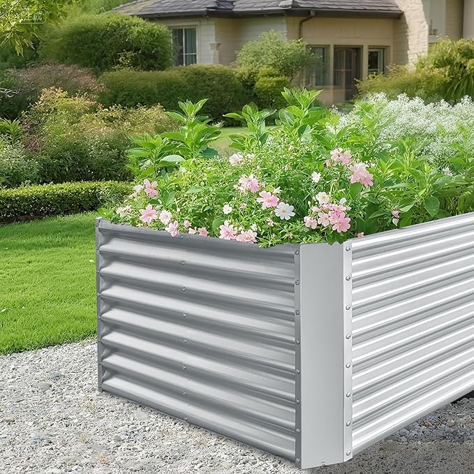 8x4x2ft Galvanized Raised Garden Bed Planting Bed Kit Galvanized Planter Raised Garden Boxes Outdoor Large Metal Raised Garden Beds for Vegetables