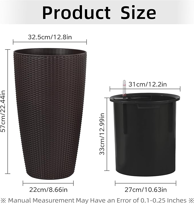 IndoorOutdoor The Appearance is Made of Rattan Planter22.5 inch Brown Plastic Large Plant Pot with Automatic Watering System for Home and G (Brown 22.5 inch 2 Pack)