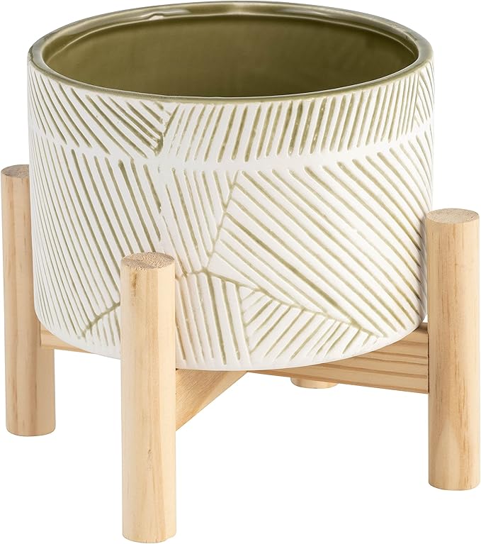 Generic 6 Planter W Wood Stand Green Mix