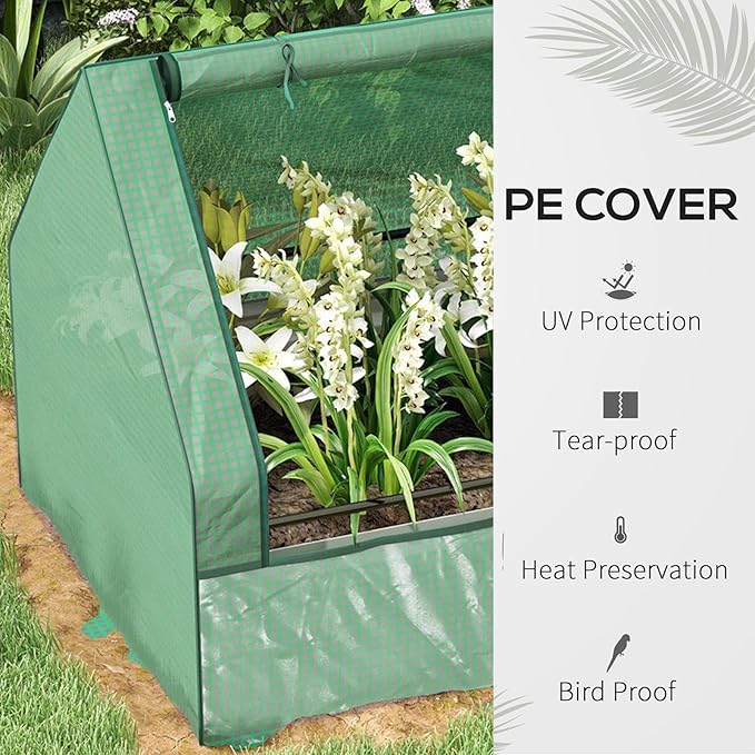Mini Greenhouse Outdoor Galvanized Raised Garden Bed with Cover Outdoor Planter Box for Herbs and Vegetables (Green)