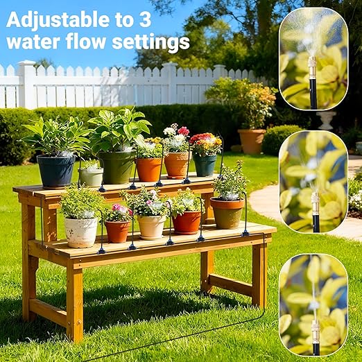 360° Adjustable Drip Irrigation System - Compatible 1/4 Irrigation System 50FT Garden Watering Atomizing System with 15 Nozzles Greenhouse Accessories for Yard Lawn Plants Garden