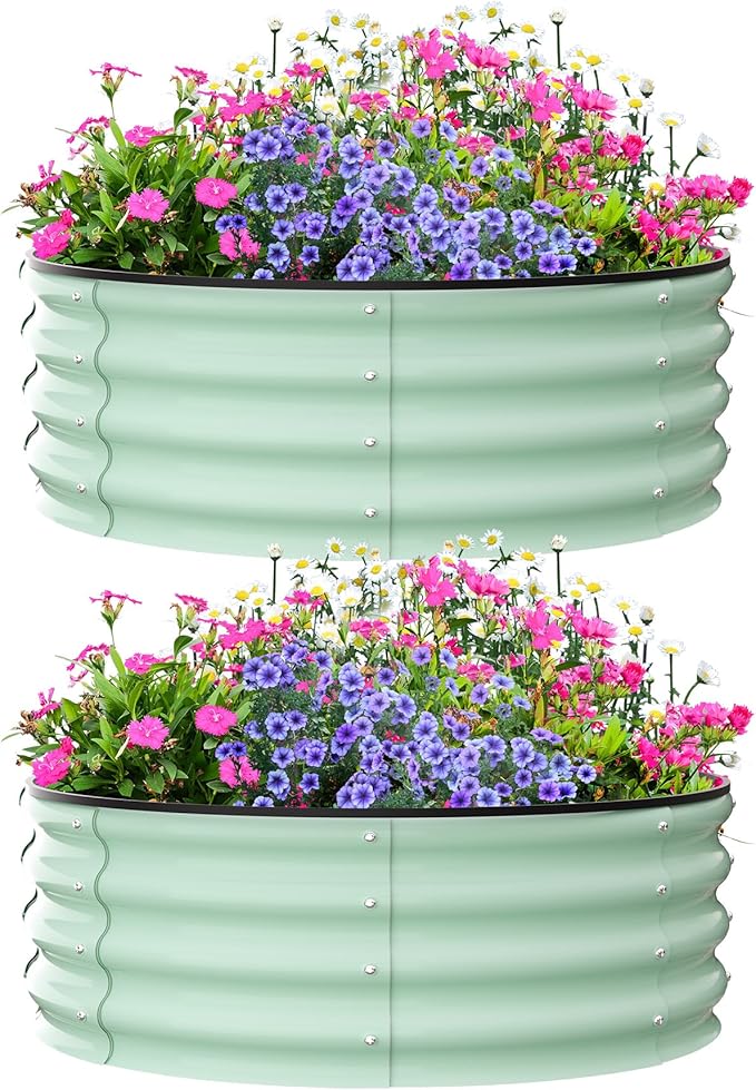 2 - Pack Round Galvanized Raised Garden Bed - 2FT/3FT/4FT Sizes - Outdoor Flower &amp Vegetable Bed - Heavy - Duty &amp Open - Bottom Design (3x3FT)