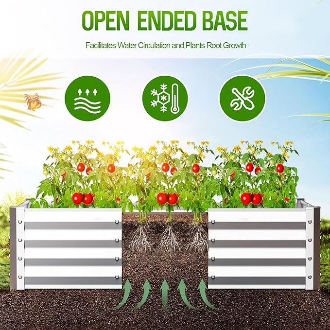 Highpro Galvanized Raised Garden Bed Kit 4×2×1ft Planter Box for Outdoor Gardening and Planting Large Bottomless Metal for Vegetables Herb Fruits Flower Silver