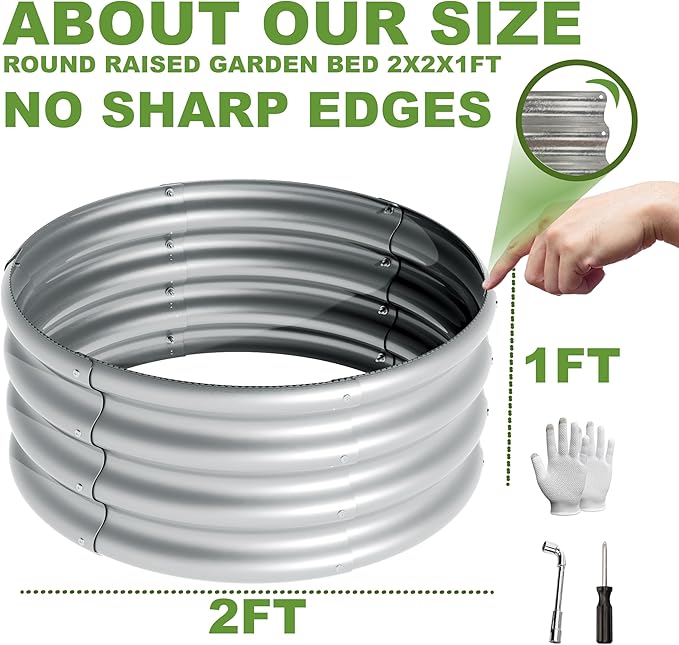 2Pcs 2X2X1ft Round Raised Garden Bed KitGalvanized Raised Garden Beds Outdoor Metal Planter Box Steel Kit Flower HerbVegetables..Galvanized