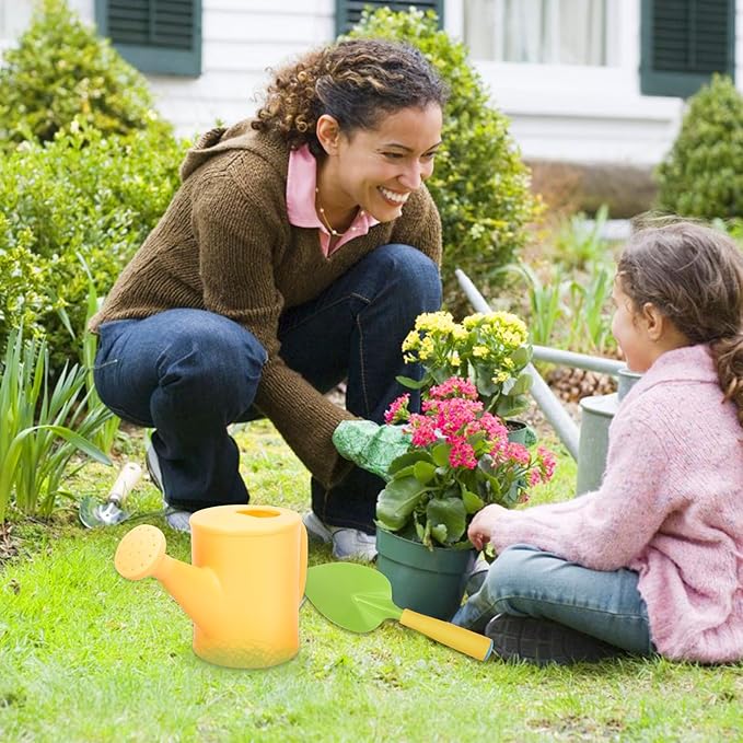 ’s Gardening Tool Set with Watering Can Mini Garden Shovels Rake and Solid Color Apron for Outdoor Planting and Flower Cultivation