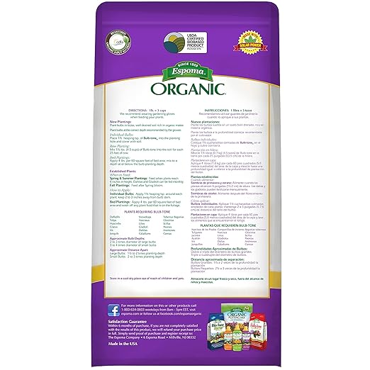 Espoma Organic Bulb-Tone 3-5-3 Natural &amp Organic Fertilizer and Plant Food for All Spring and Fall Bulbs. 4 lb. Bag. Use for Planting &amp Feeding to Promote Vibrant Blooms - Pack of 2