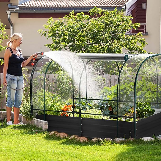 DoCred Galvanized Raised Garden Bed with PVC Cover 72.8 x 37.4 x 47.2 Metal Planter Bottomless Box w/ Roll-Up Window Mini Greenhouse Tent for Outdoor Growing Vegetables Flower Fruit