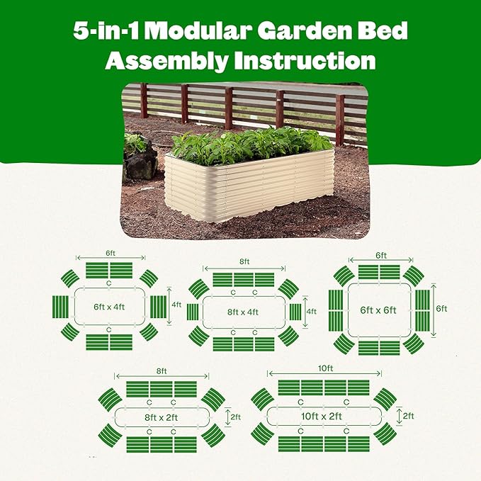 Epic Gardening 5-in-1 Modular Galvanized Raised Garden Bed Kit 29 Tall Food-Safe Metal Planter Box Large Raised Garden Beds Outdoor for Vegetables Flowers Herbs &amp Fruits - Light Clay