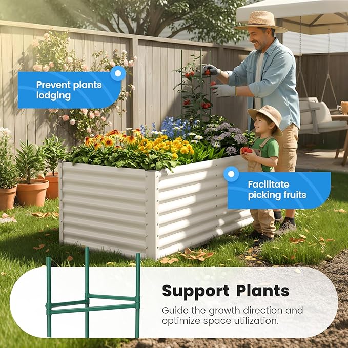 Quictent Galvanized Raised Garden Bed Metal Planter Box Bottomless for Backyard Outdoor Include 1 pc Tomato Cage Beige 6x3x2 Ft