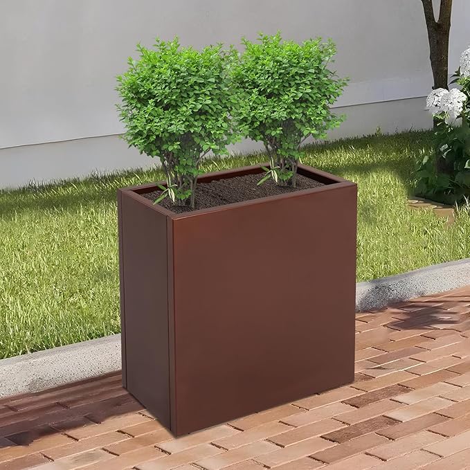 Metal Raised Garden Bed 20.5 * 10 * 22in Steel Rectangular Planter Flower Box for Indoor Outdoor Balconies Gardens Decks Patios Decks Front Porches (Coffee)