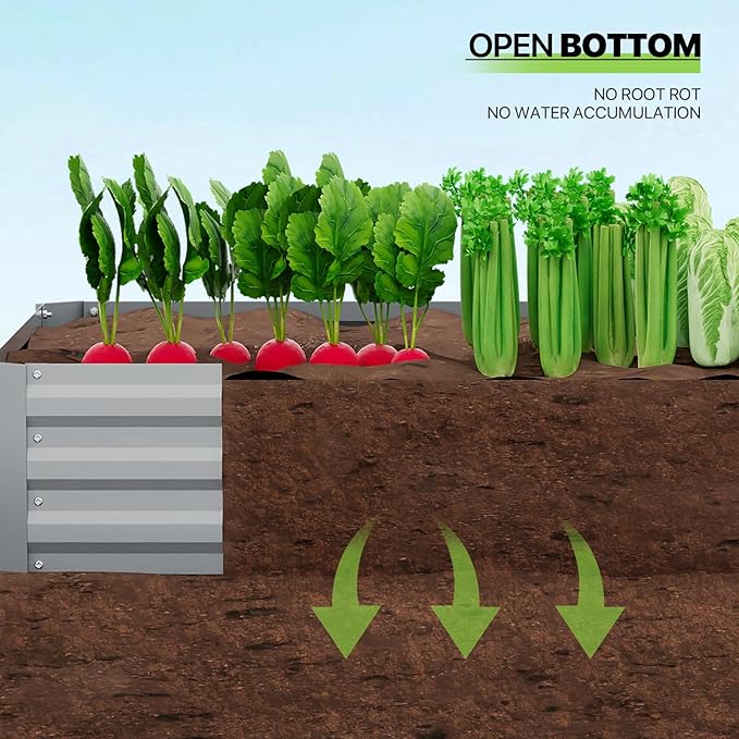 Magshion Raised Garden Bed 8 x 4 x 1 ft Galvanized Gardening Planter Box Open Bottom Design for Elevated Vegetables Flowers &amp Herbs Anti-Rust &amp Easy to Assemble Silver