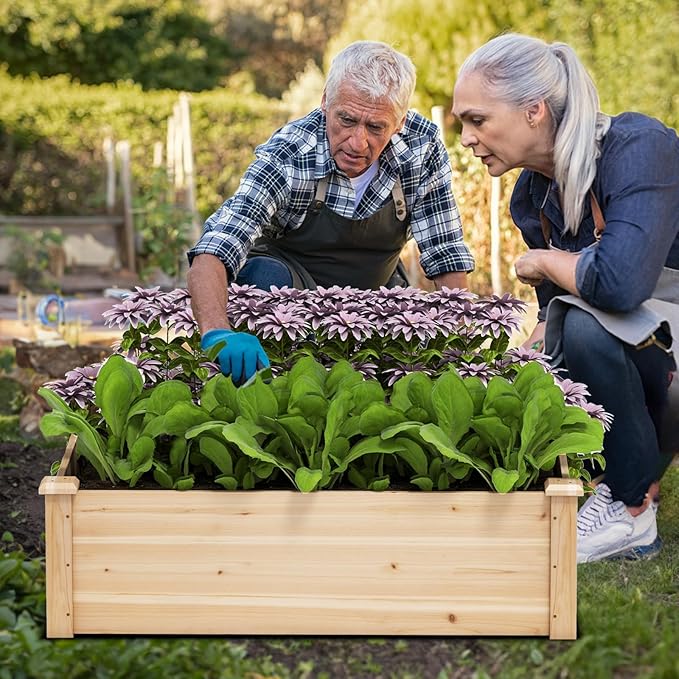 Giantex Raised Garden Bed Wood Planter Box Outdoor Square Garden Bed for Vegetable Flower Herb Succulent 40 Lx40 Wx12 H Easy Assembly