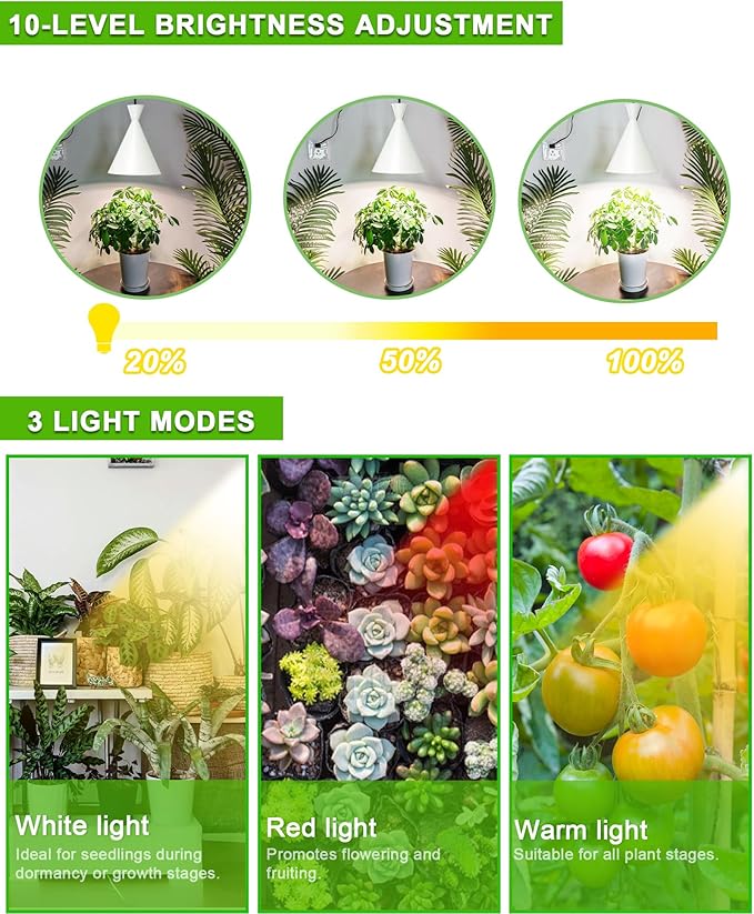 Arikashi Hanging Grow Light LED Growing Light Full Spectrum for Indoor Plants4/8/12H Timer Height Adjustable Grow Lamp for Large Plants