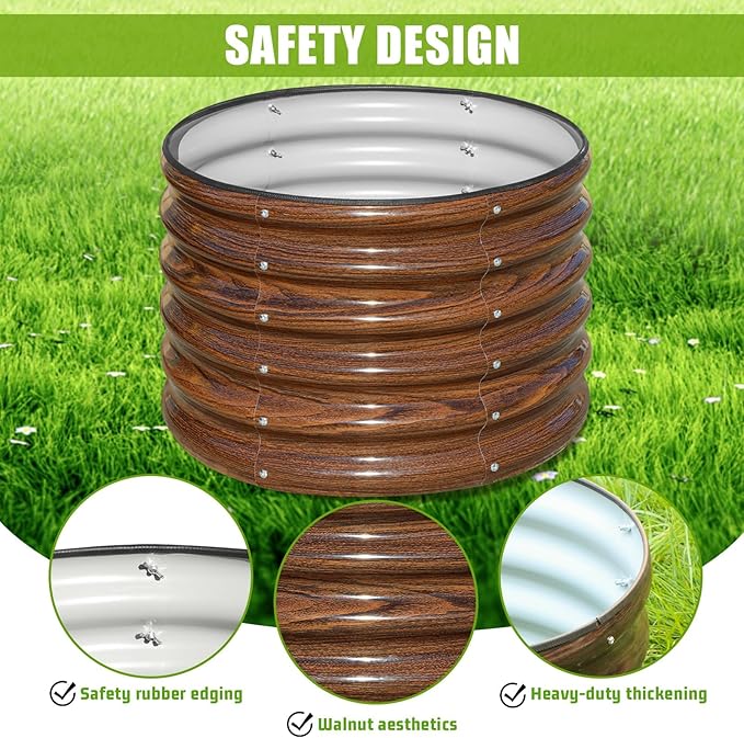 SnugNiture Raised Garden Bed 4 PCS 2×2×1.5ft Round Galvanized Outdoor Planter Box 17 Tall Deep Metal Garden Bed Kit for Planting Vegetables Fruits Flowers Brown