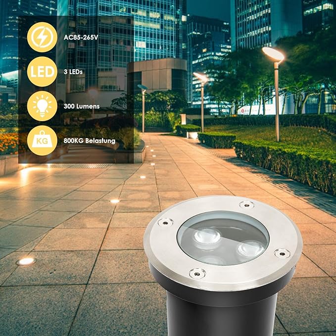 Outdoor Buried Lights 85-265V Ground LED Landscape Lamp IP65 Waterproof Outdoor Recessed LED Spotlights Stainless Steel Material Round Buried Light High Load-BWarm White-1PCS-3W