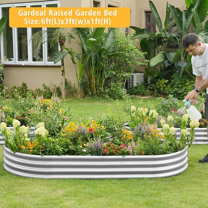 Garden 6x3x1ft Galvanized Raised Garden Bed Kit - Metal Planter Boxes for Vegetables/Herbs/Flowers Heavy-Duty Steel Outdoor Garden Box with Reinforced Edges(6X3X1FT)