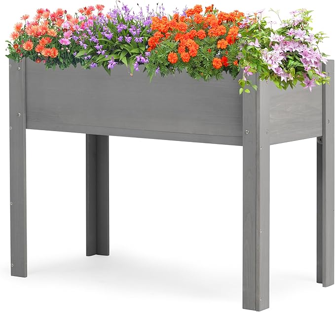 Raised Garden Bed with Legs 40x20x31'' Solid Wood Elevated Planter Box for Outdoor Backyard Patio