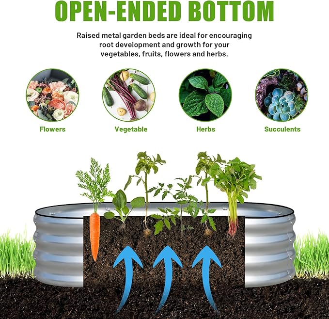 SnugNiture Galvanized Raised Garden Bed 4x2x1ft Oval Metal Planter Box for Planting Outdoor Plants Vegetables