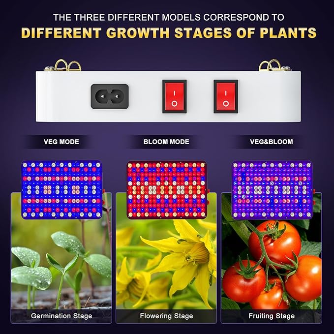 LED Grow Lights for Seed Starting Vegetables Bloom UV-IR Included Hanging Full Spectrum Grow Lights for Indoor Hydroponic Plants Greenhouse Growing Lamps Veg Bloom Daul Mode