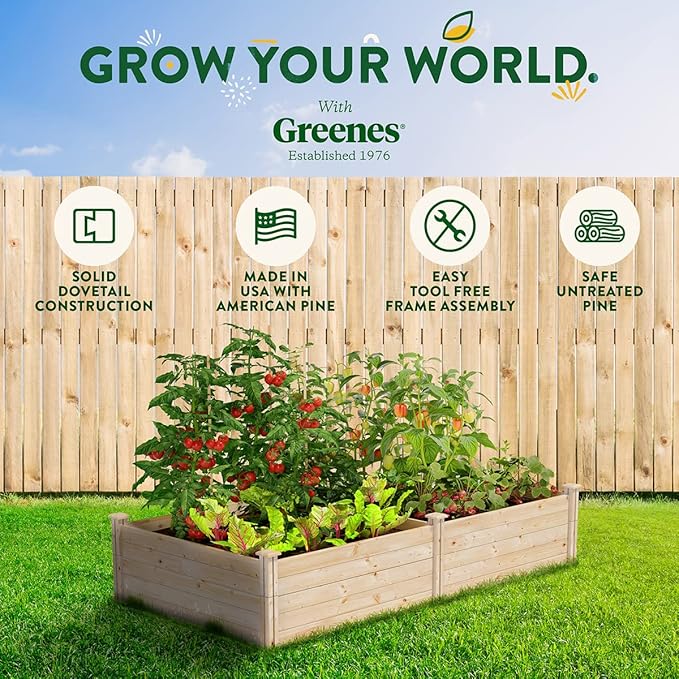 Greenes Fence Original Pine Raised Garden Bed 4' x 8' x 17.5 - Made in USA with American Pine