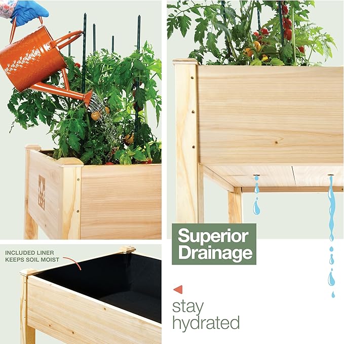 Raised Garden Bed with Legs 48x24x30 - Natural Cedar Wood Elevated Planter Box with Bed Liner for Flowers Veggies Herbs - 200lb Capacity