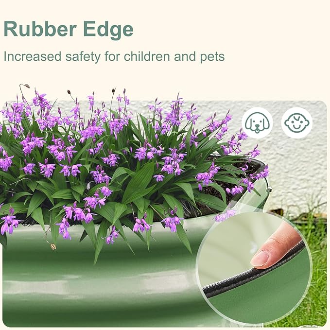 Galvanized Steel Raised Garden Bed 8x2ft Oval - 17 Tall 9-in-1 Modular Planter Box for Vegetables/Flowers Rust-Proof Metal Outdoor Planters Rubber Edging (Green)