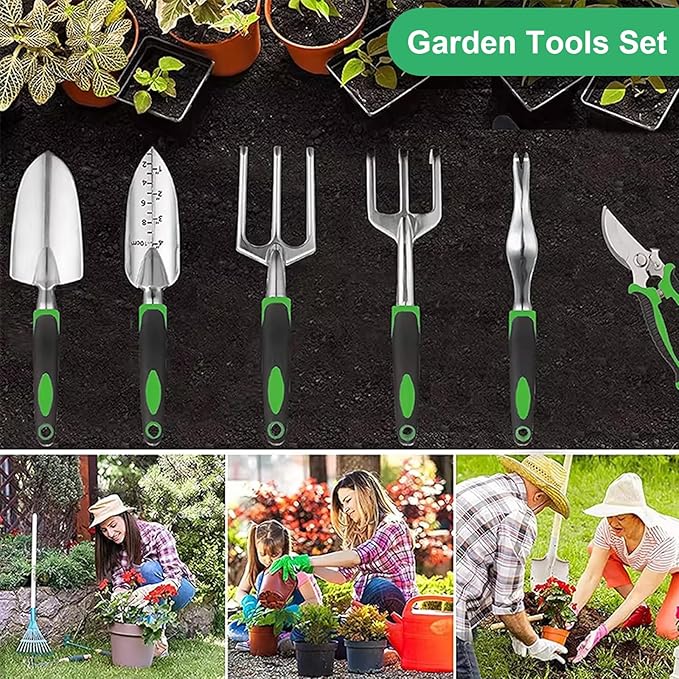 Garden Tool Set 11 Pcs Gardening Hand Tools Heavy Duty Stainless Steel Garden Supplies with Repotting Mat for Planting Kit with Gift Box Gardening Gifts for Women Men Mom